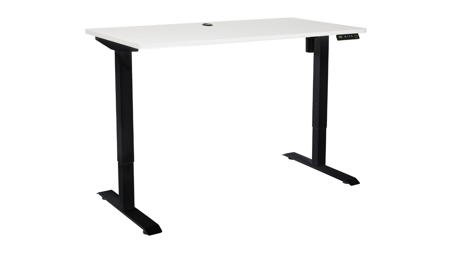 Jasper J Pulse Adjustable Office Desk with white tabletop, sturdy black frame, and digital control panel
