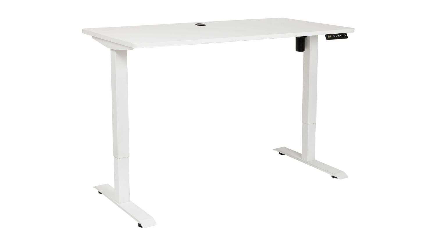 Jasper J Pulse Adjustable Office Desk with white tabletop, sturdy white frame, and digital control panel