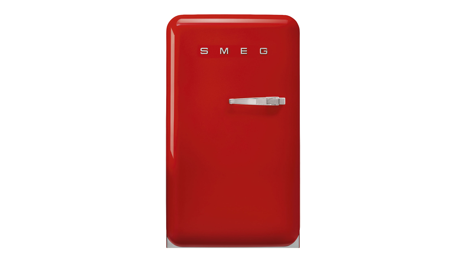 Front view of the Smeg 50s Style 135L Bar Fridge in red colour