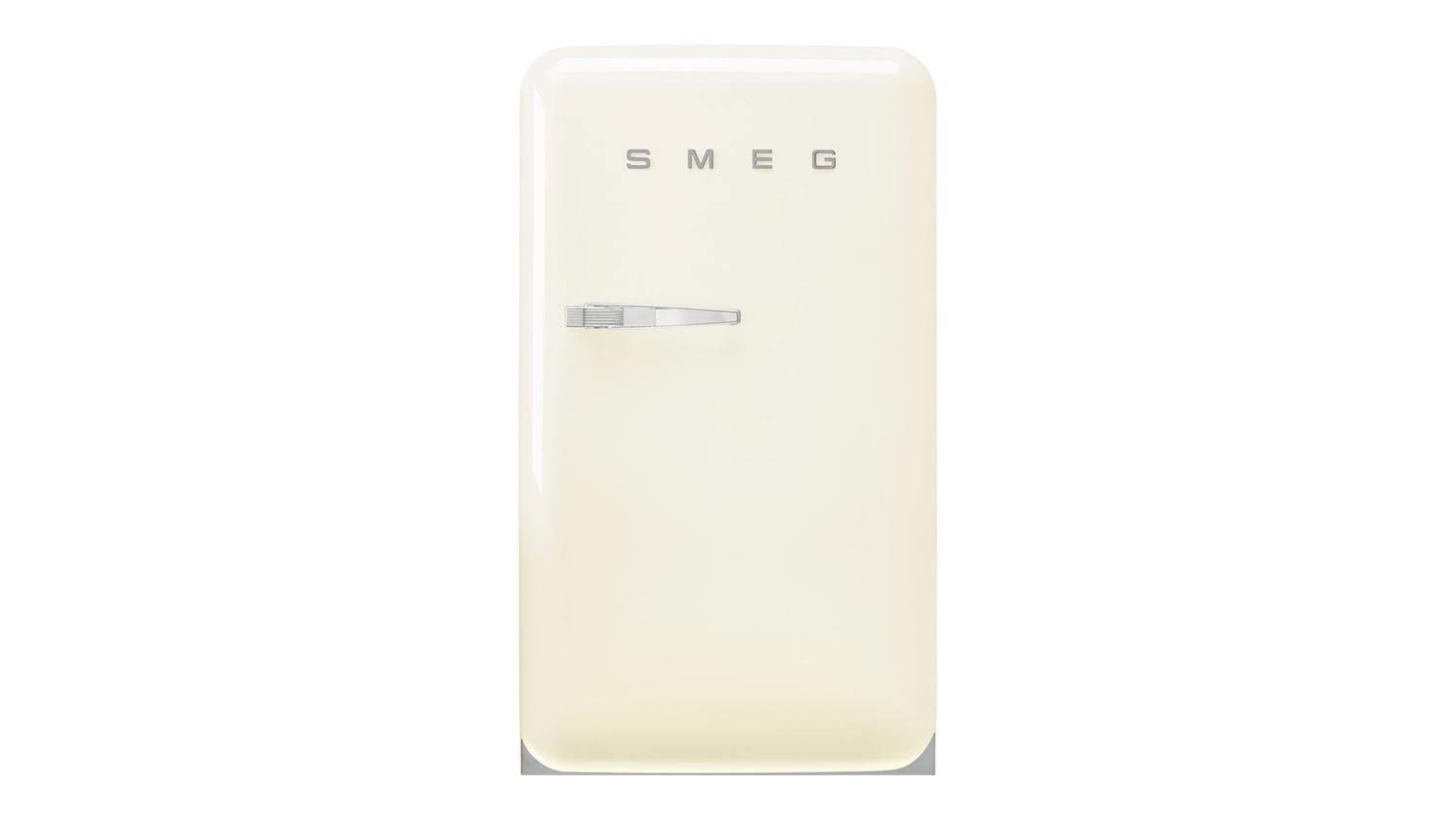 Front view of the Smeg 50s Style 135L Bar Fridge in cream colour