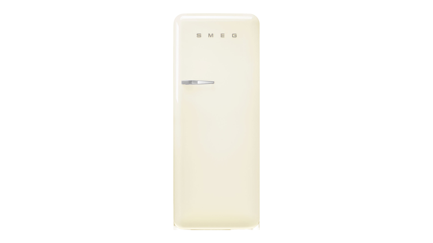Front view of the Smeg 50s Style 270L Single Door Vertical Fridge Freezer in cream colour