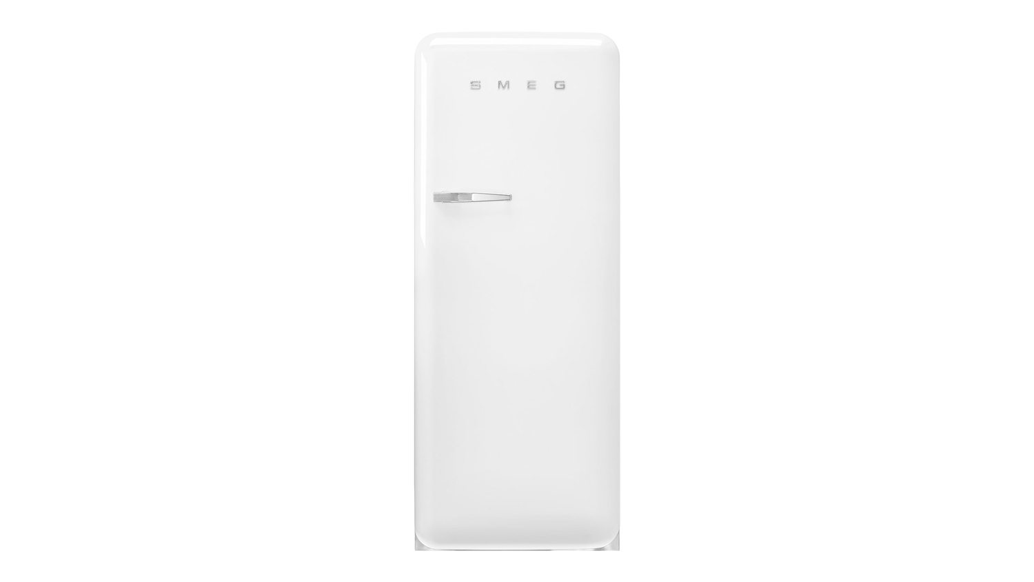 Front view of the Smeg 50s Style 270L Single Door Vertical Fridge Freezer in white colour