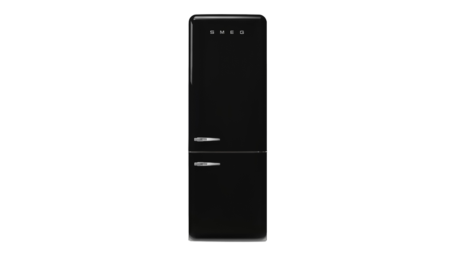 Black Smeg 50s Style 481L Bottom Mount Fridge Freezer with chrome handles