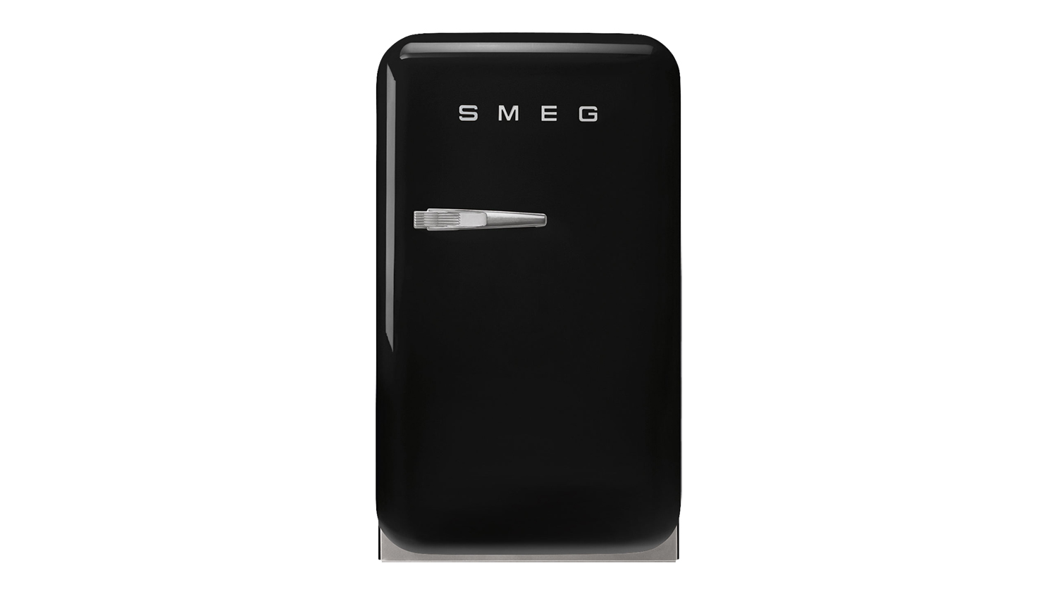 Front view of the Smeg 50s Style 34L Bar Fridge in black colour