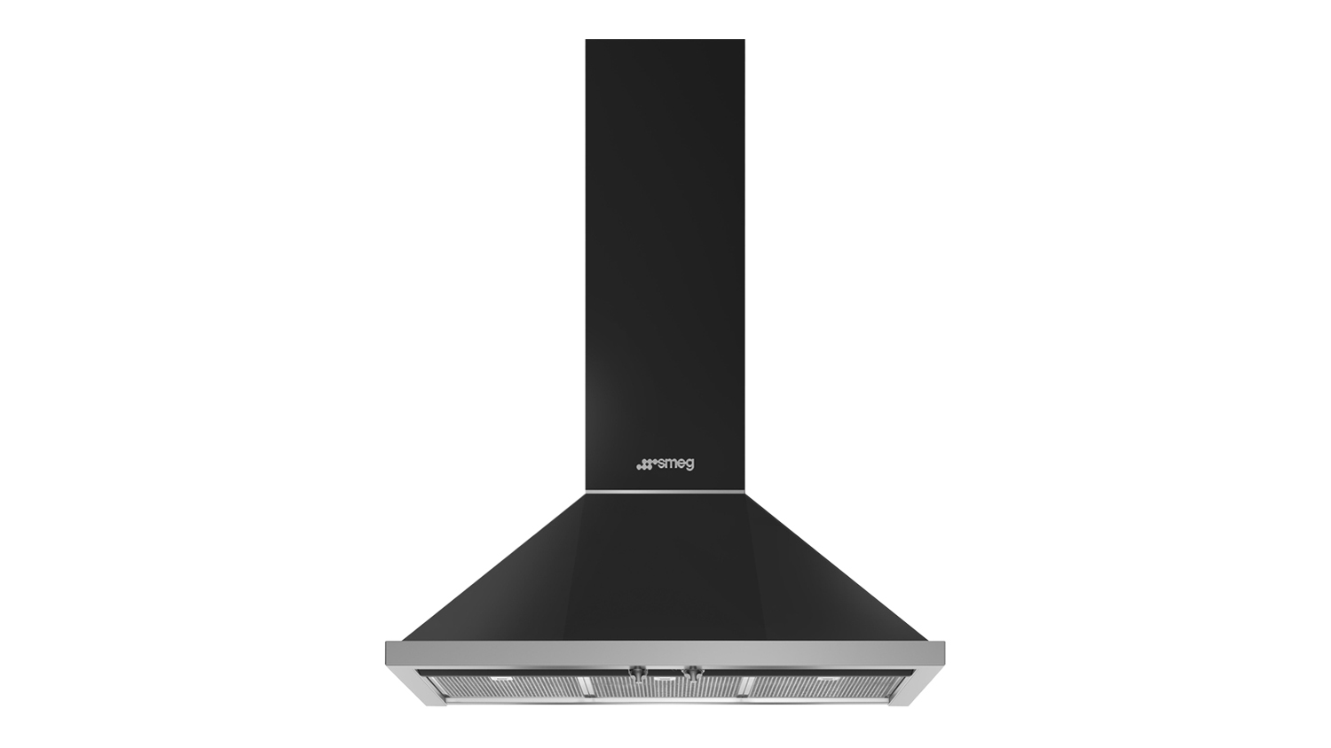 Smeg Portofino wall-mounted range hood with an angled canopy and stainless trim