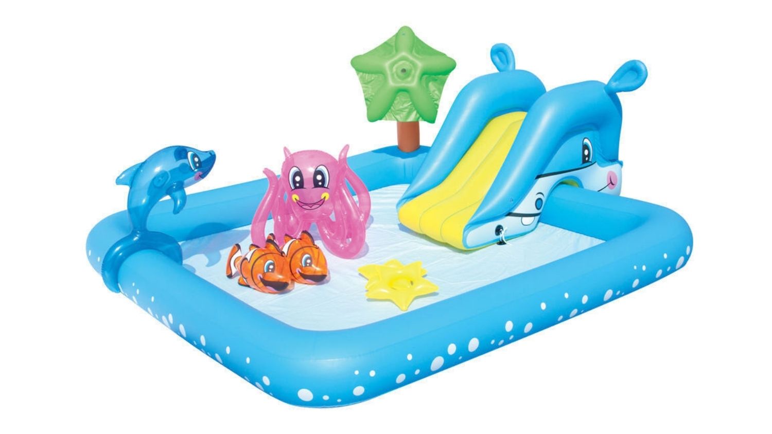 A left-angled view of the Bestway Children's Play Pool 239 x 206 x 86cm Fantastic Aquarium