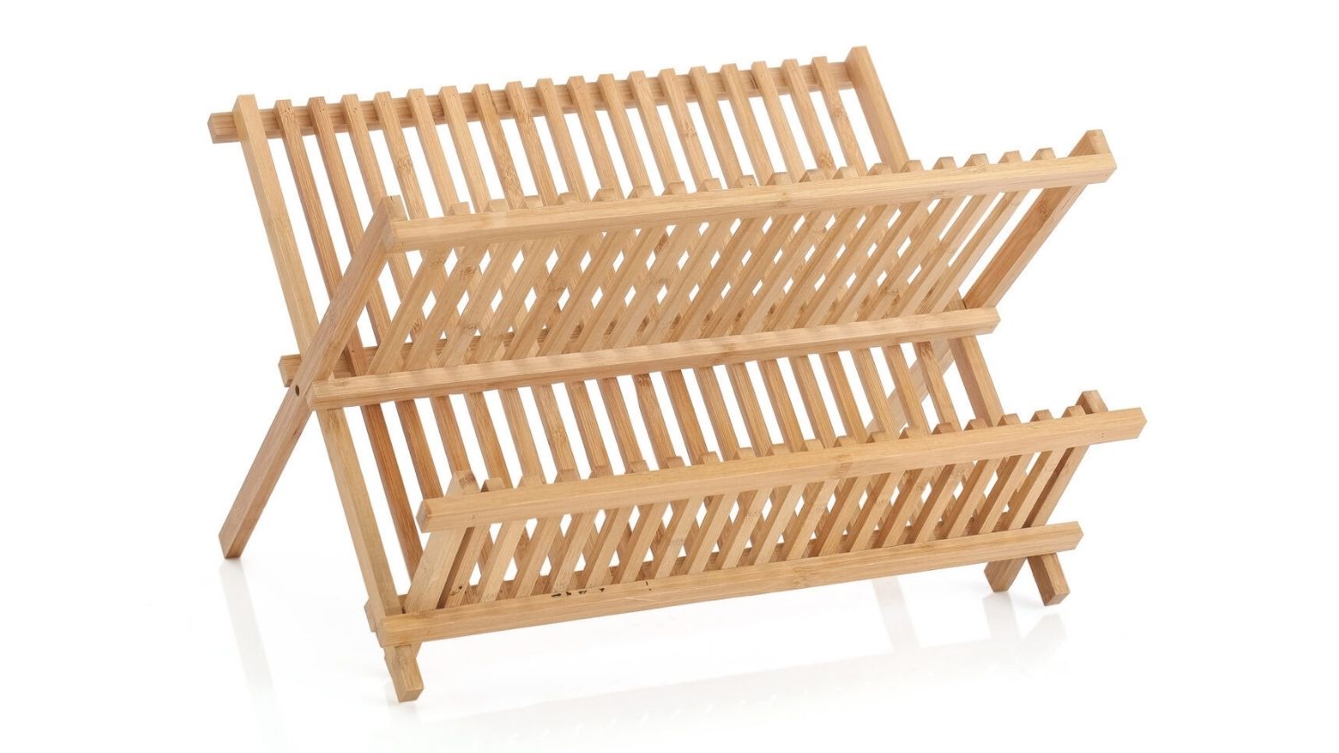 A right-angled view of the Hacienda 2-Tier Bamboo Dish Rack