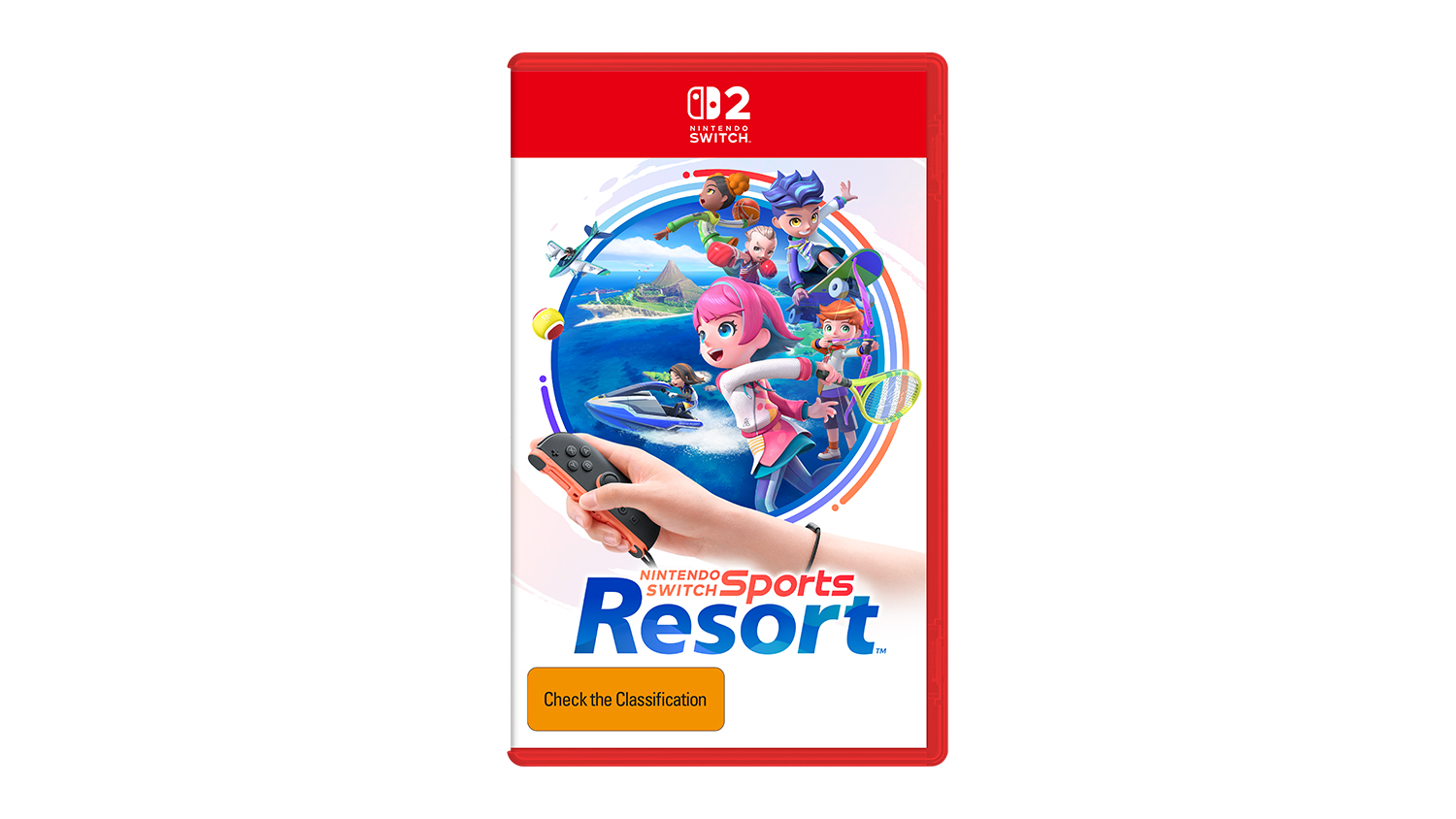 A Nintendo Switch 2 showcasing cartoon characters and a hand holding a controller