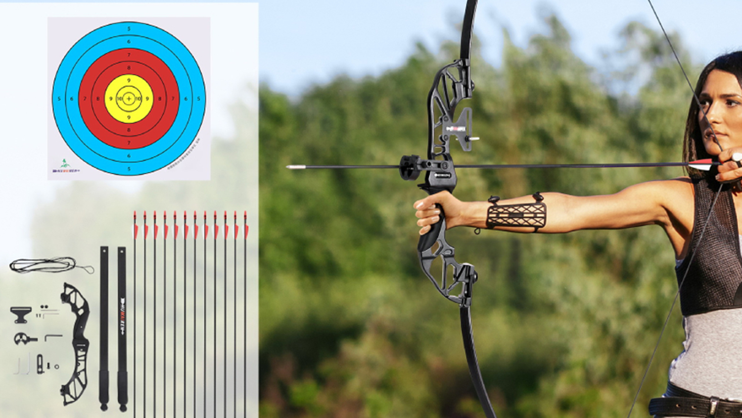 Everfit Beginner Suitable Fiberglass Bow & Arrow Set 55lb Draw Weight - Red