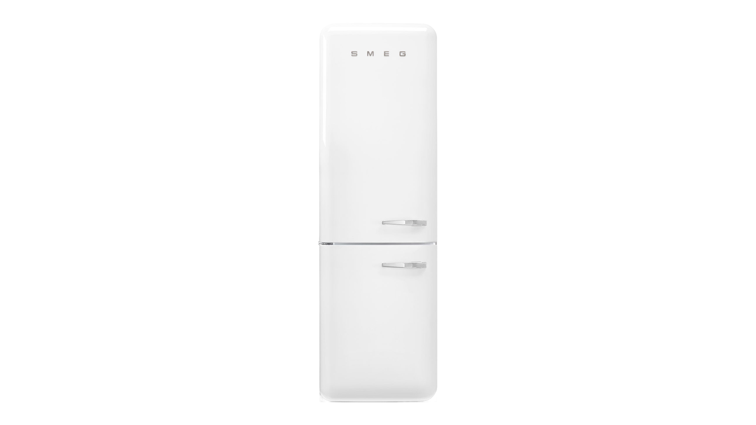Front view of the Smeg 50s Style 331L Bottom Mount Fridge Freezer in white colour