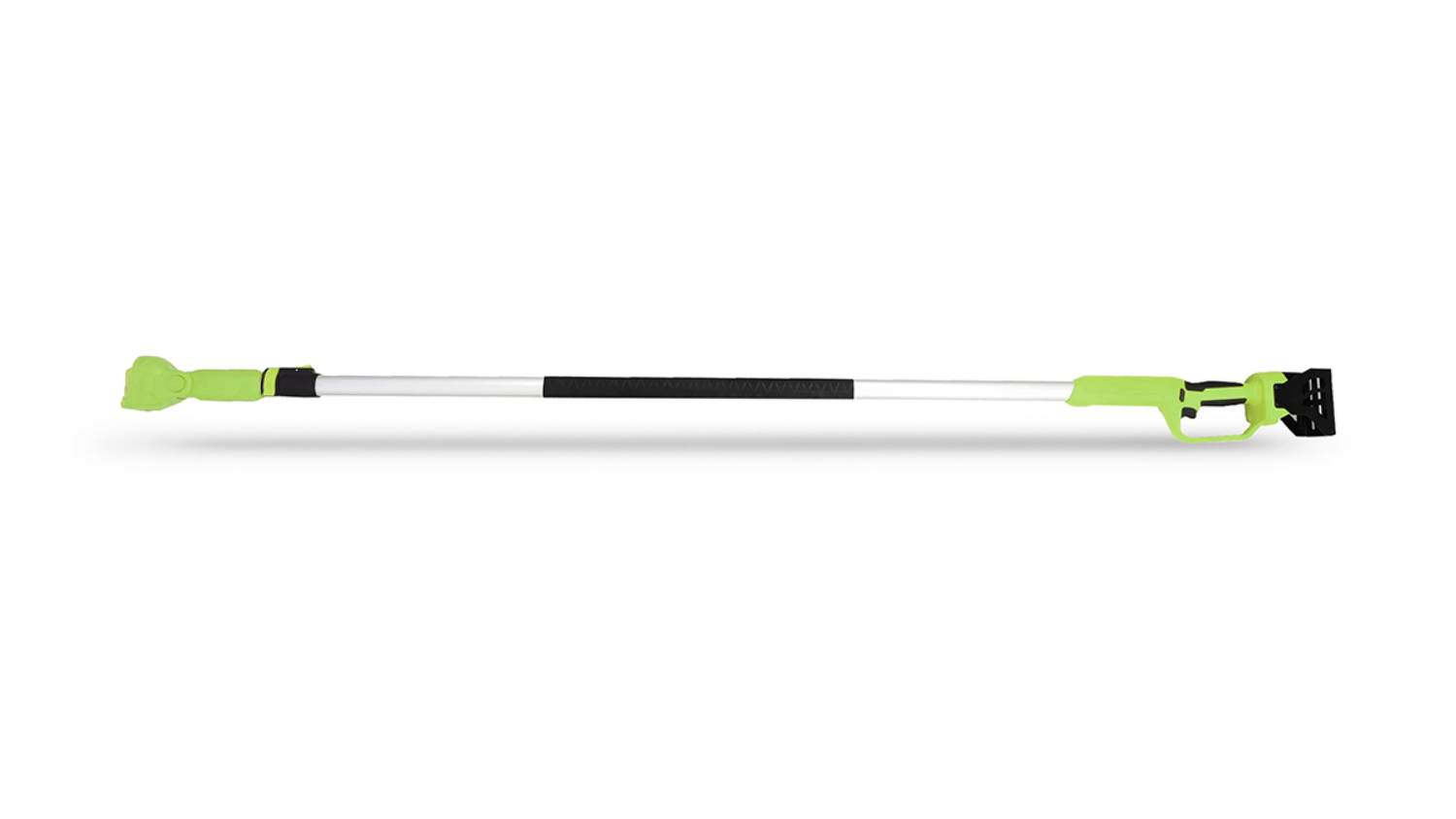 Long-pole Lawnmaster 21V lithium battery extension for a Lawnmaster 21V handsaw, with green and black ends