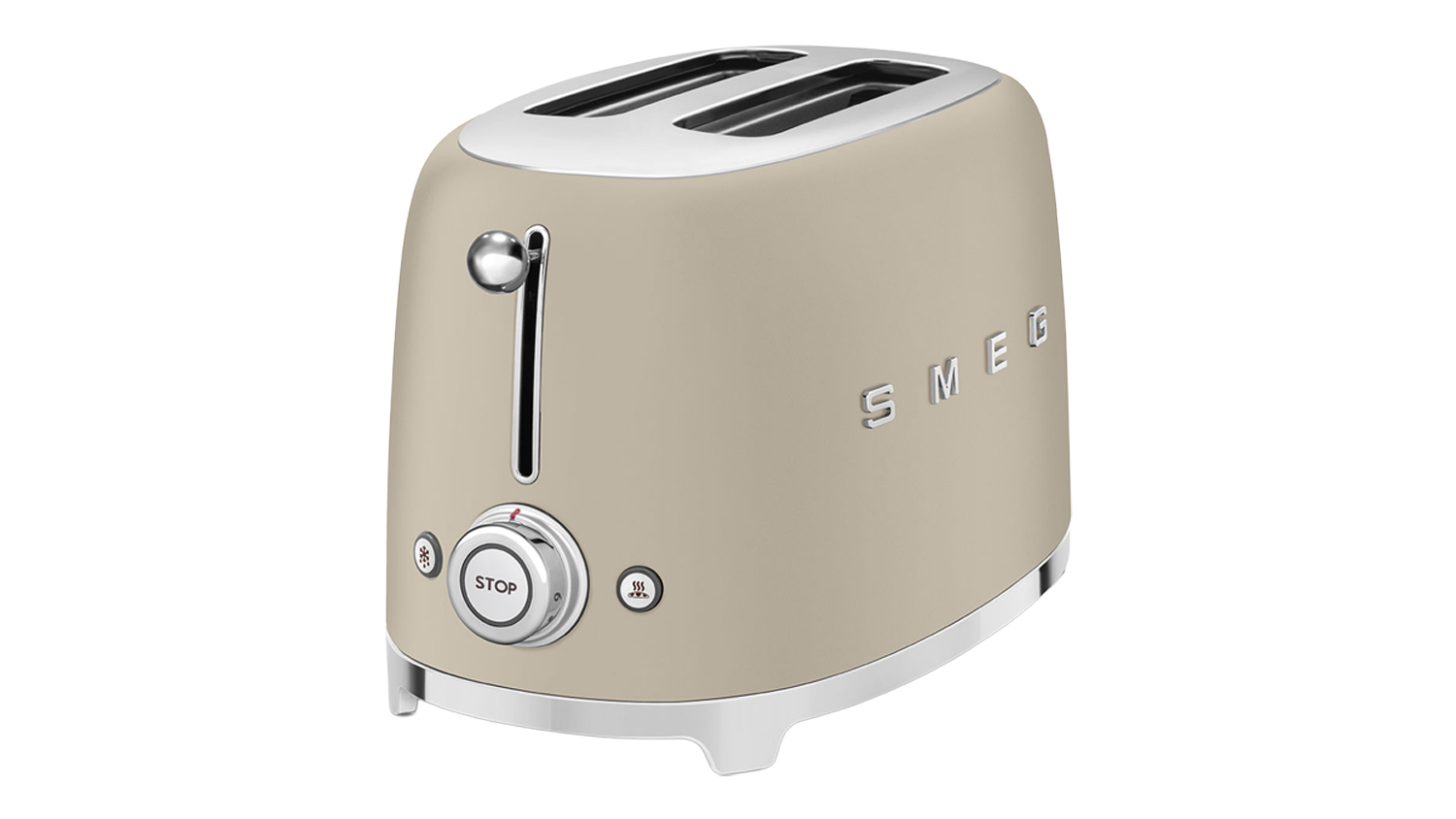 A view of the Smeg 50s Style 2 Slice Toaster in Matte Moonlight