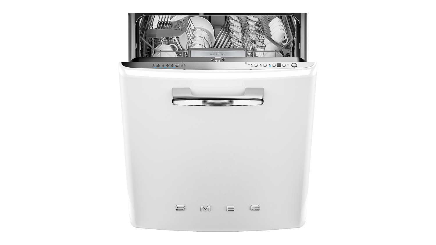 Smeg 50s Style 14 Place Setting Built-Under Dishwasher in a sleek white colour