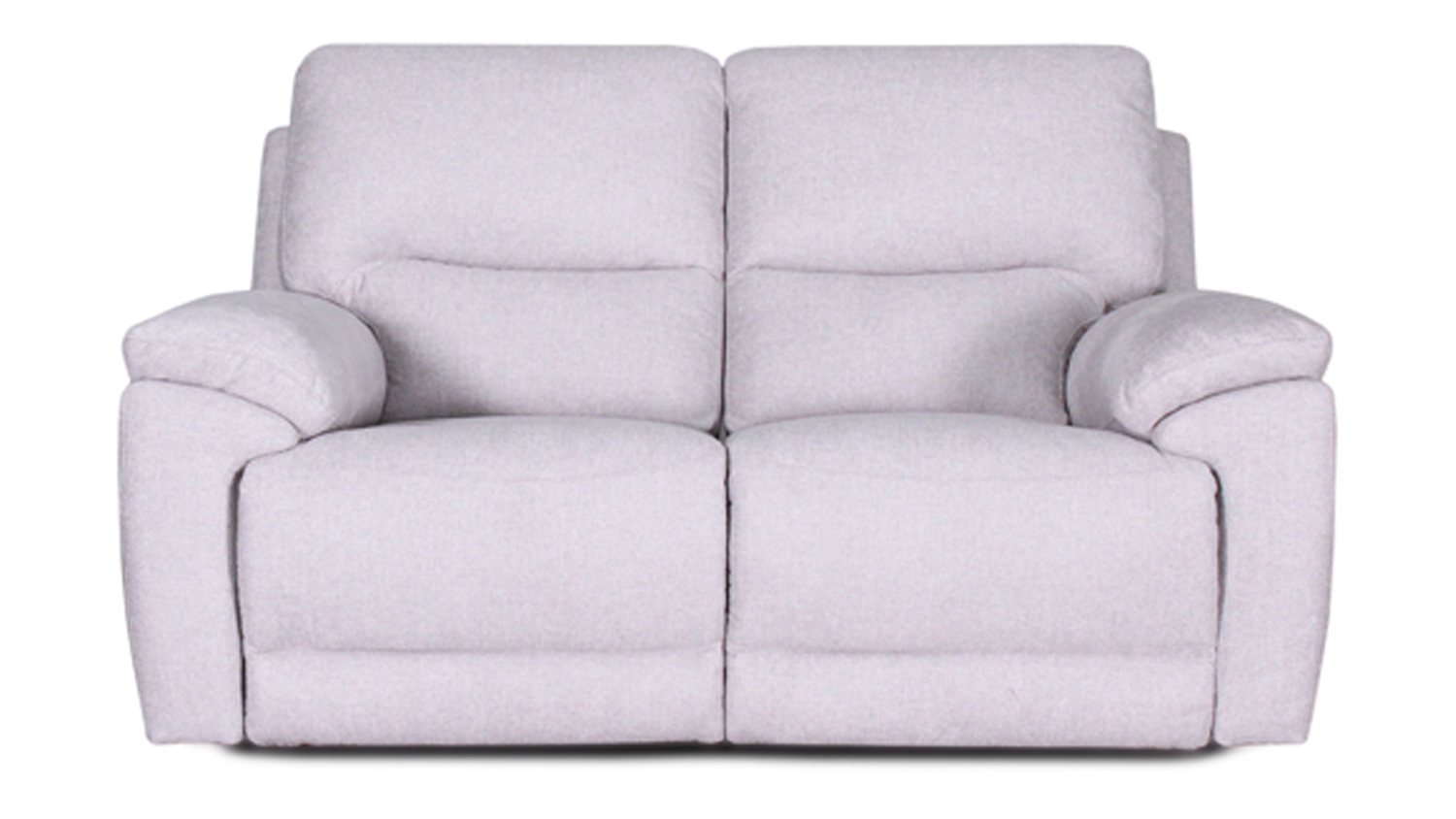 Front view of the light grey Featherstone 2-seater fabric electric recliner sofa