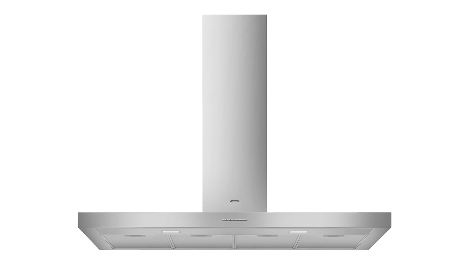Stainless steel Smeg Classic 120cm wall-mounted kitchen range hood with a wide canopy and vertical chimney