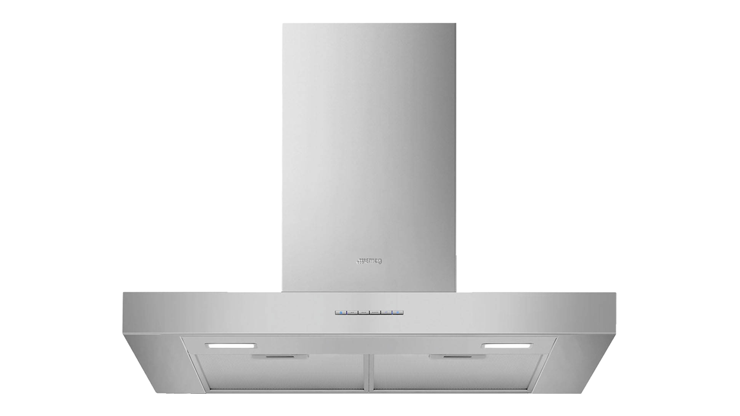 Front view of the Smeg Classic 70cm Non-Silent Wall Mounted Rangehood with slim chimney and built‑in lights