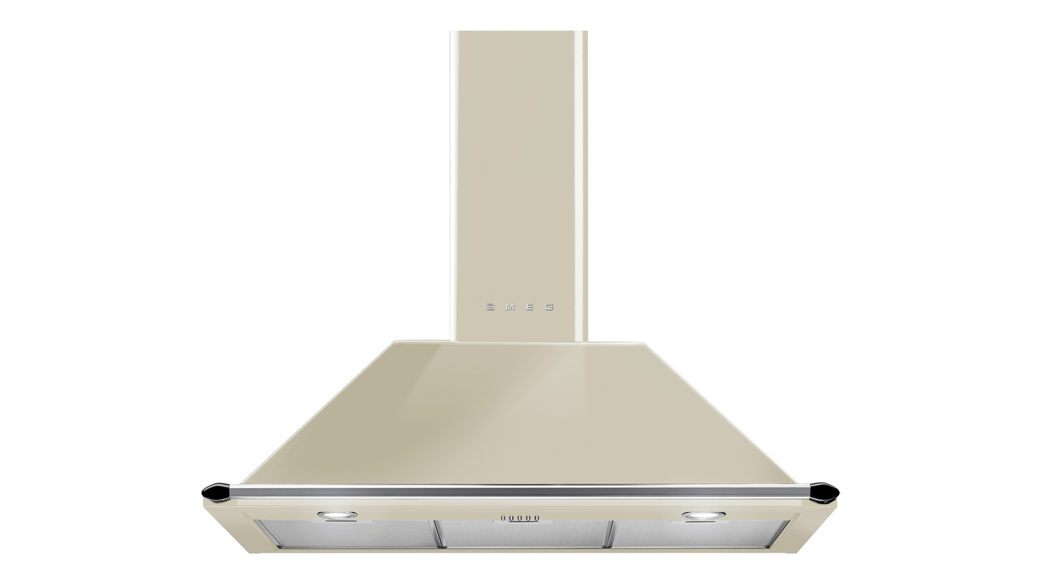 Front view of the Smeg Victoria 90cm Non-Silent Wall Mounted Rangehood with Onboard Motor in cream finish