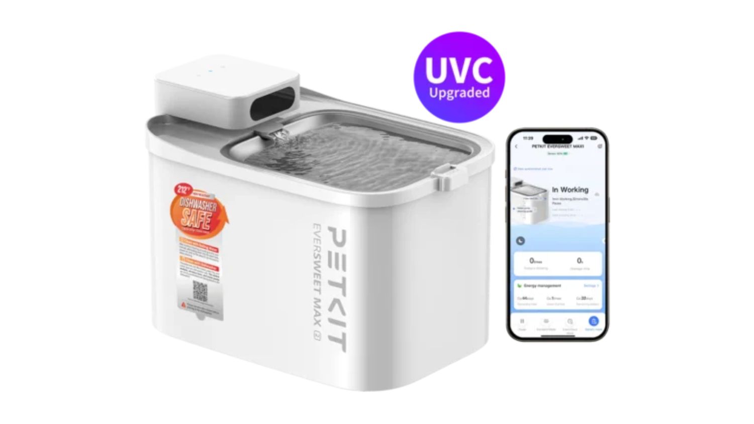PETKIT Eversweet Max 2 cordless pet water fountain with UVC sterilisation and smart app control