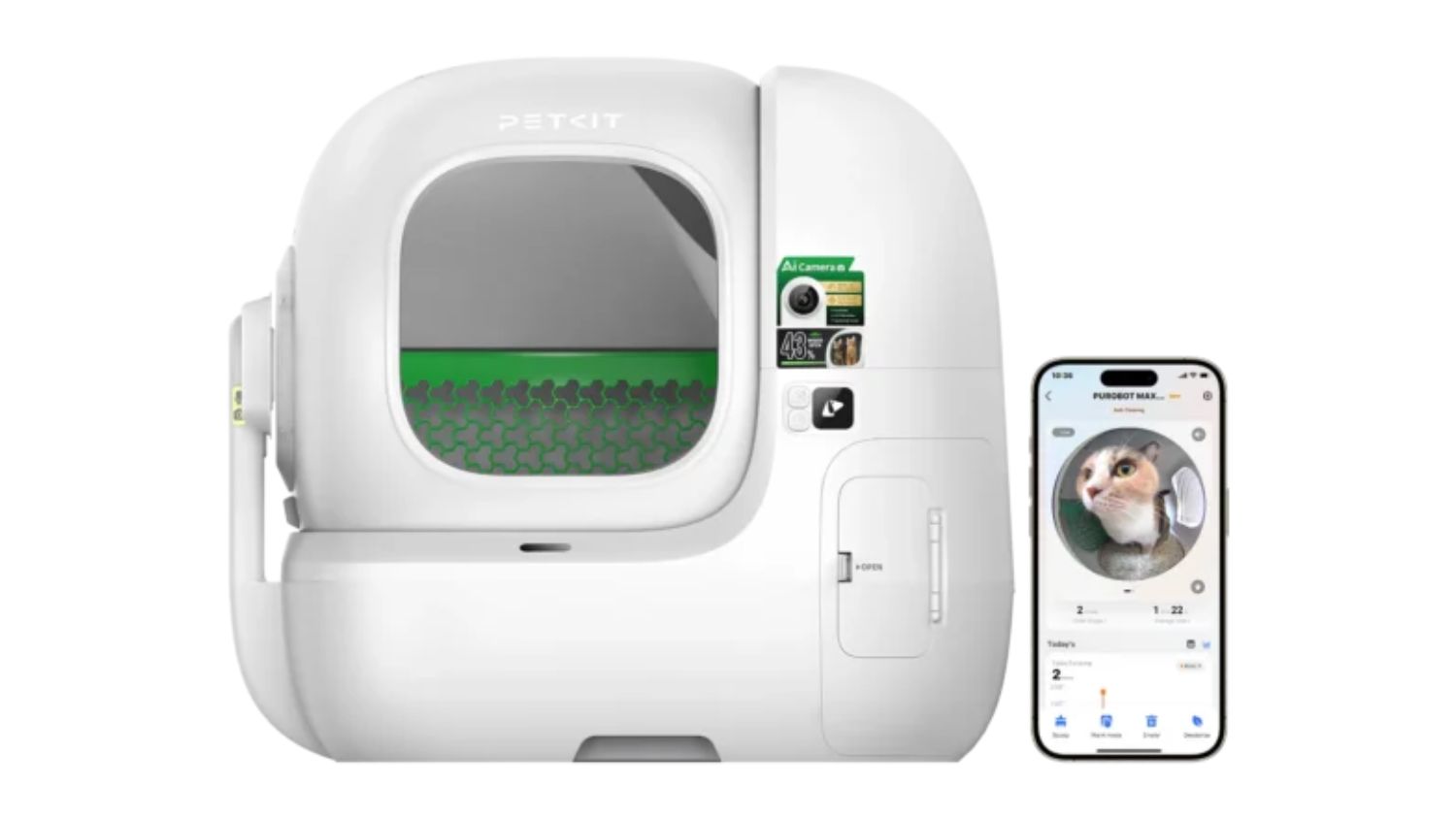 Petkit Purobot Max Pro 2 Automatic Litter Box with smart app monitoring on smartphone display