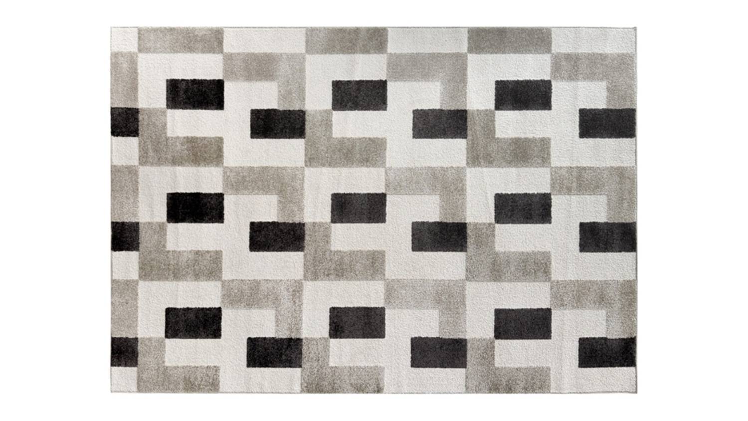 Georgie Metro Rug in black and grey featuring a modern geometric pattern of staggered rectangular blocks