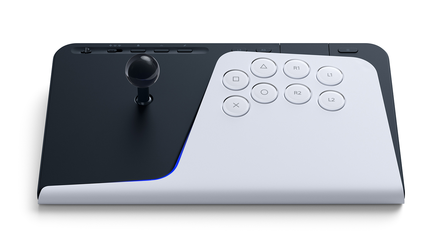 PlayStation 5 FlexStrike Wireless Fight Stick Controller in a sleek white and black colour
