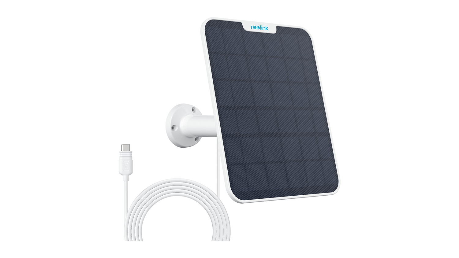 A black and white Reolink Solar Panel 2 6W for Wireless Home Security Outdoor Cameras