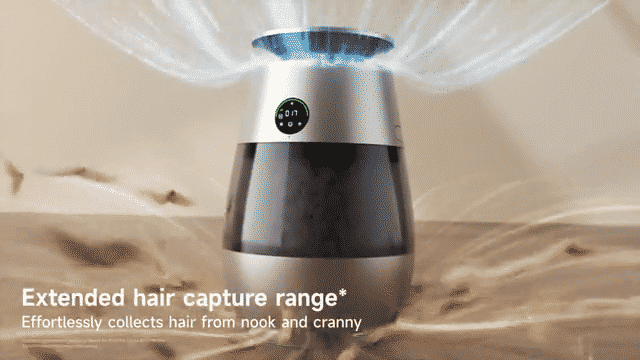 Dreame pet air purifier with a digital display, transparent hair collection chamber, and elevated top vent