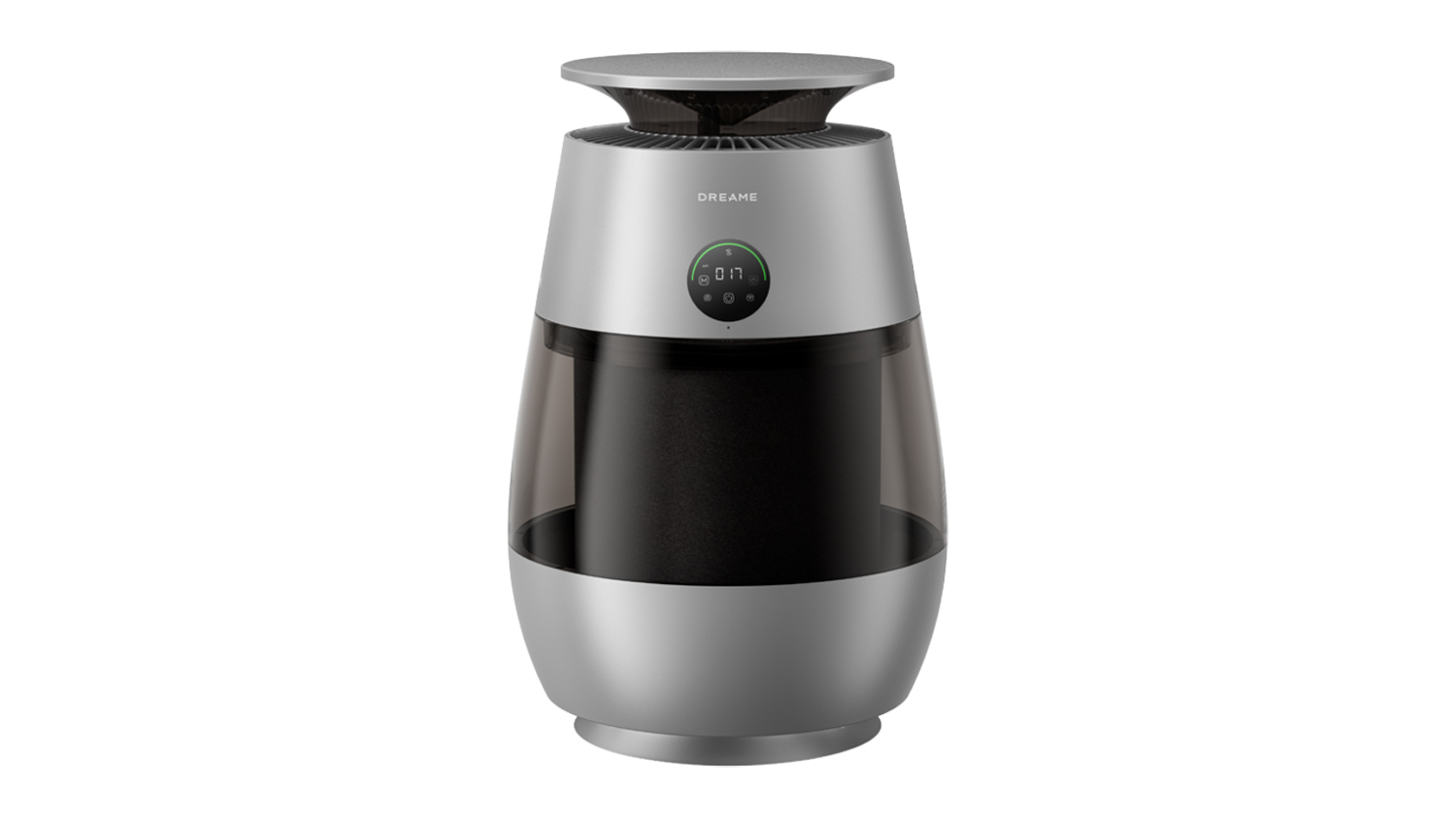 Dreame AP10 Pet Air Purifier with a space grey finish, transparent water tank, digital display, and elevated top vent