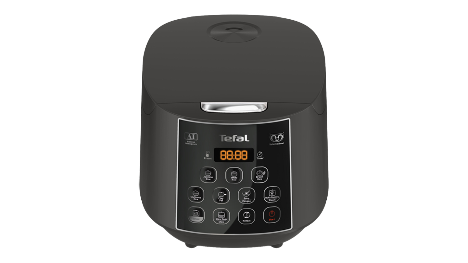 Front view of the Tefal Easy Plus 10 Cup 1.8L Rice & Slow Cooker in dark grey colour