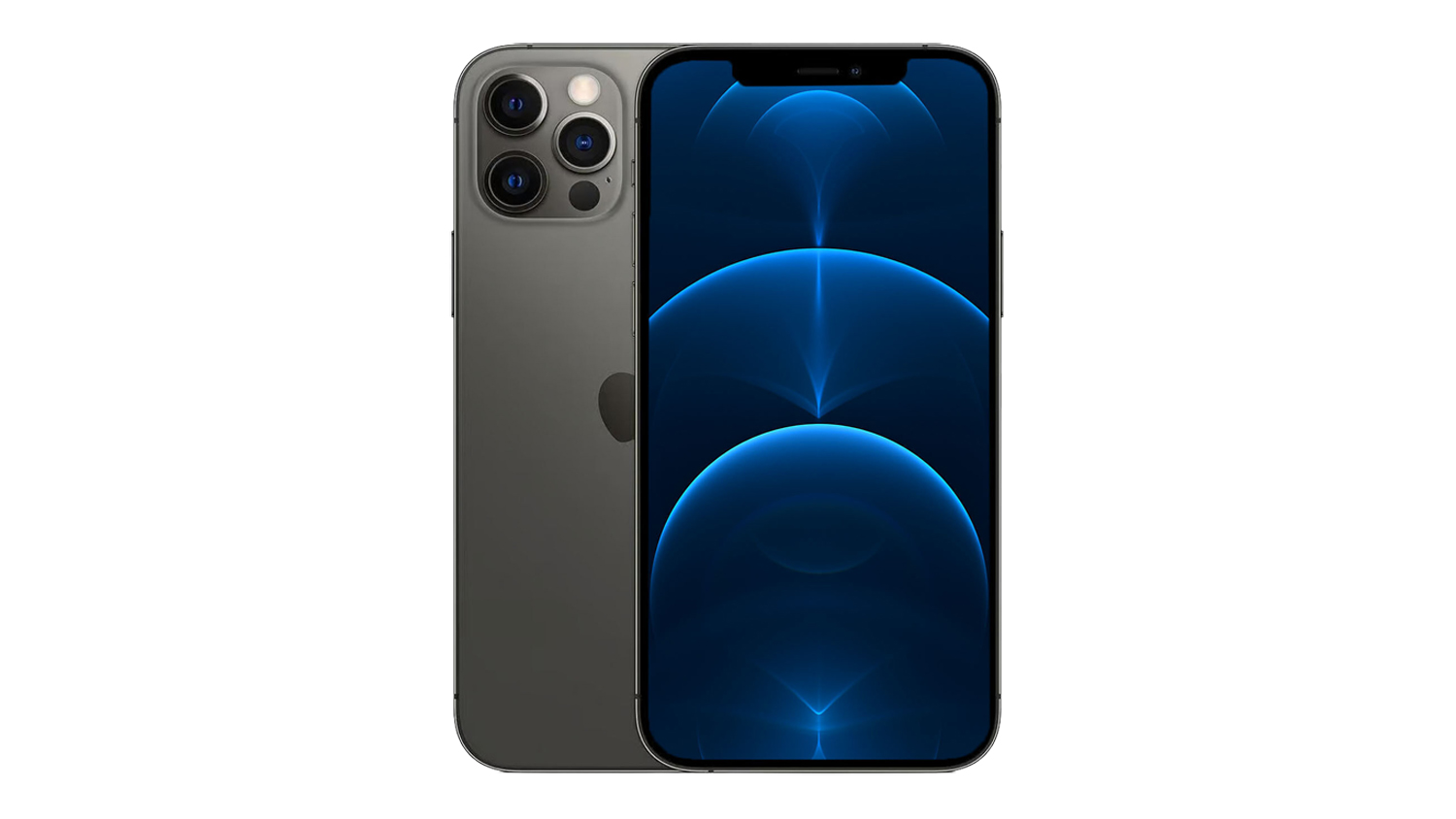 Apple iPhone 12 Pro 128GB in graphite, showing its rear panel and front screen display