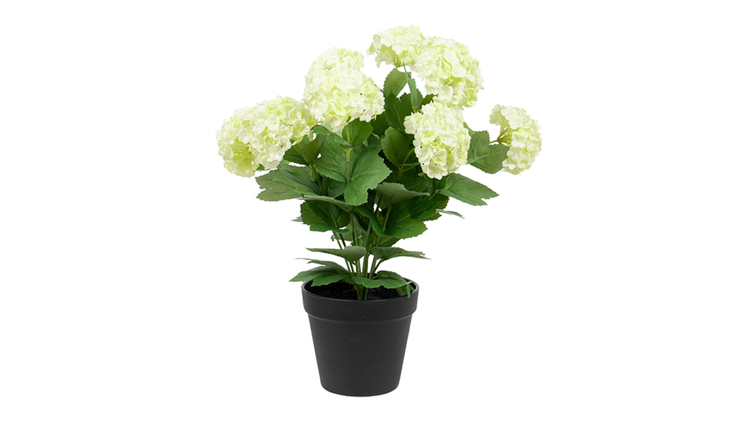 Artificial Snowball 40cm Potted Plant featuring rounded clusters of pale green hydrangea-style blooms