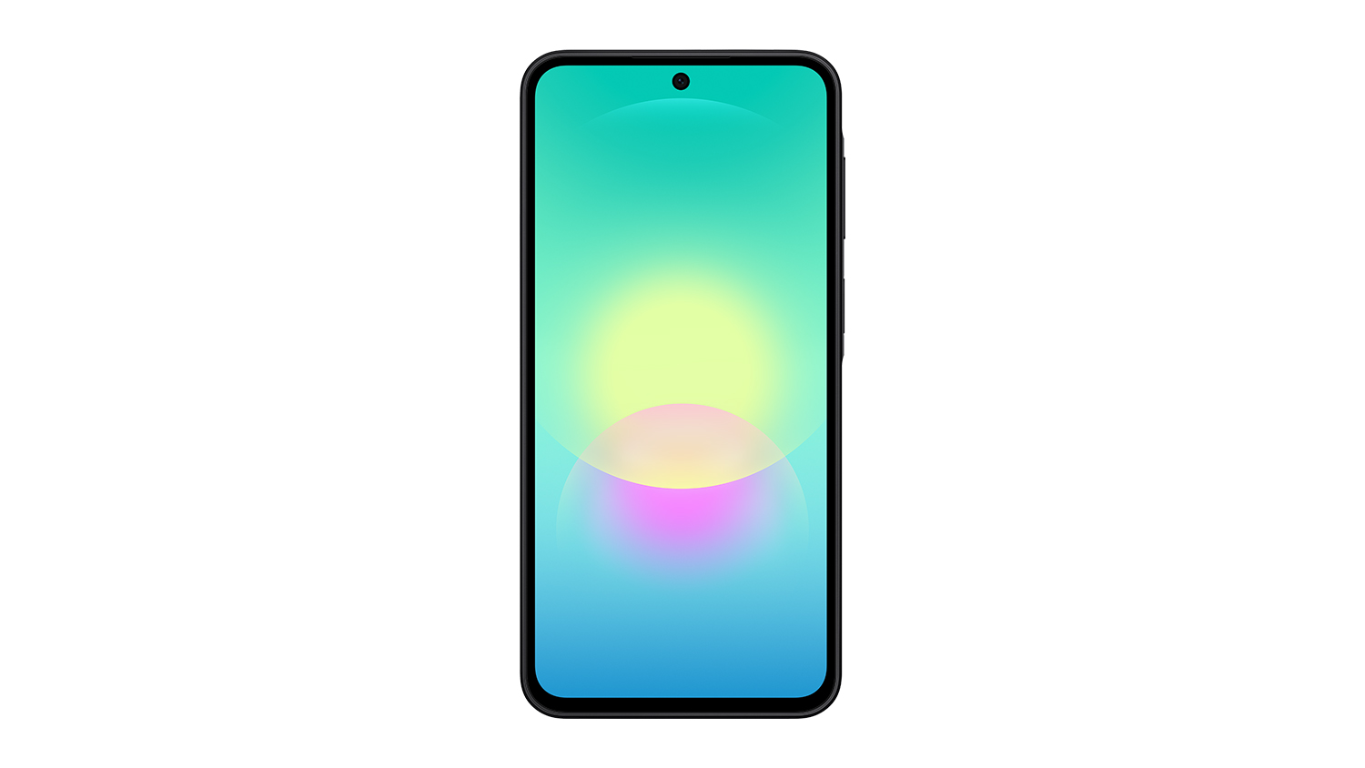 Front view of Samsung Galaxy A27 phone showing bright, colourful glowing wallpaper