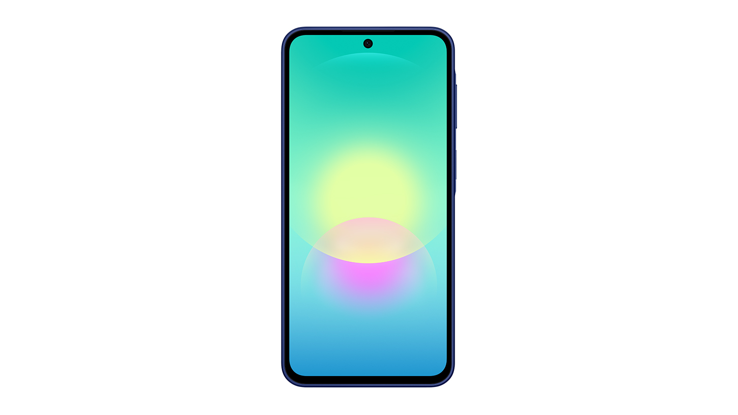 Front view of Samsung Galaxy A27 phone showing bright, colourful glowing wallpaper