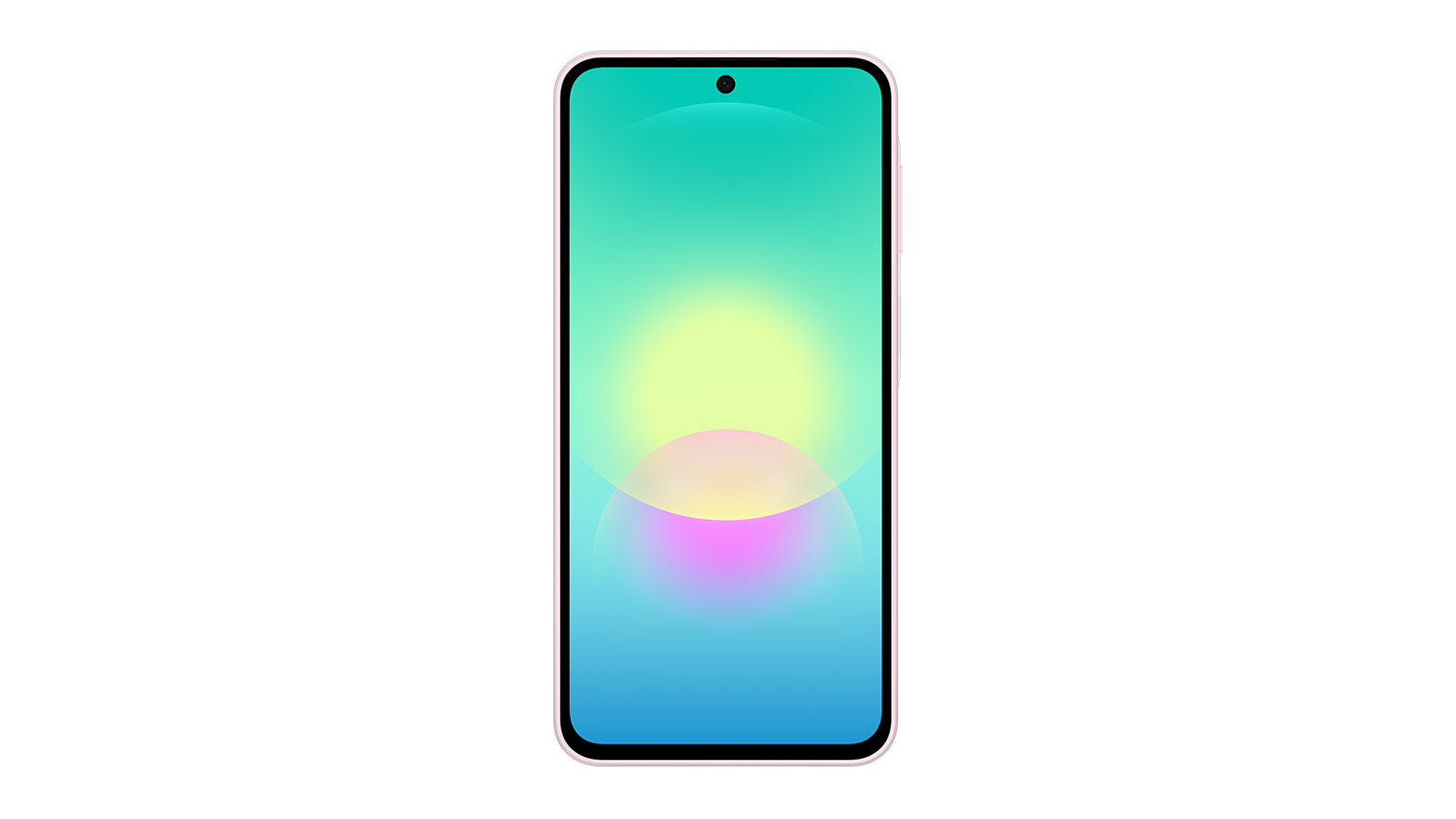 Front view of Samsung Galaxy A27 phone showing bright, colourful glowing wallpaper