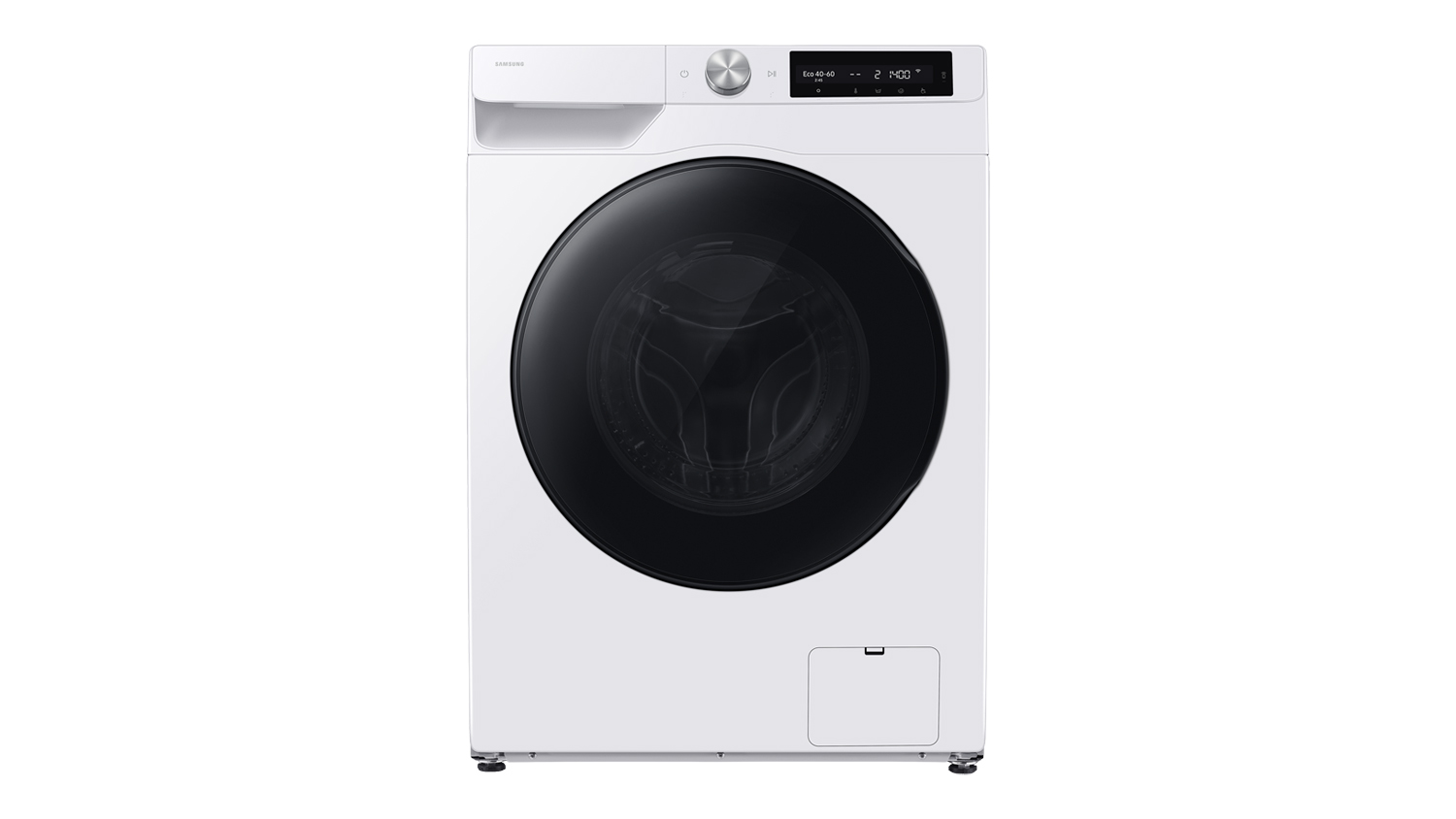 Front view of the Samsung Bespoke Front Loader Smart AI Washing Machine & Dryer Combo in white