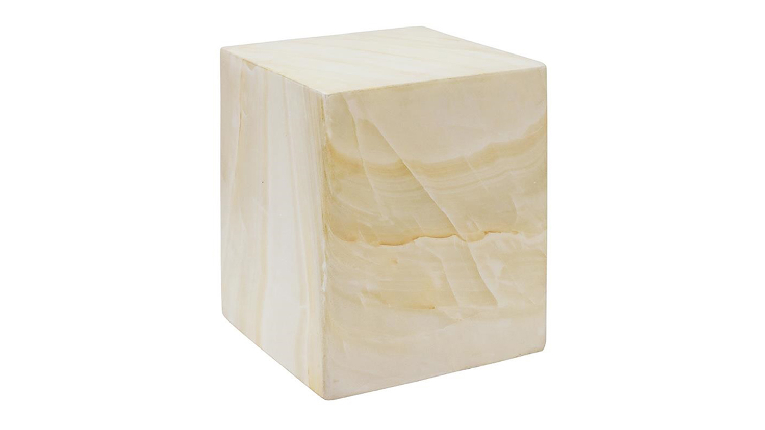 Juno Beige Quartz MGO Side Table in a block shape with a marble-like pattern