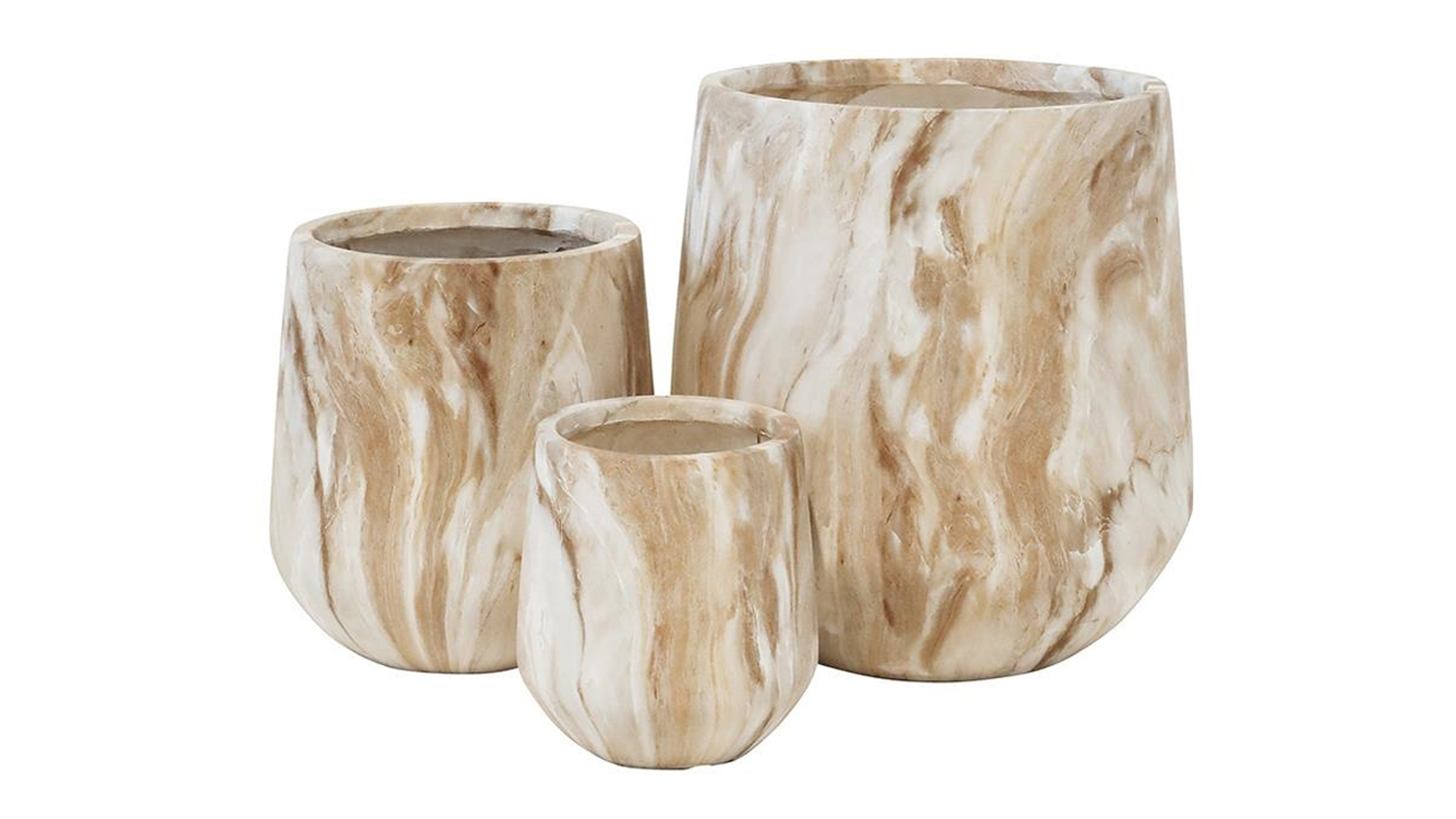 A Bower Brown Vein Marble MGO Planter Set of 3pcs
