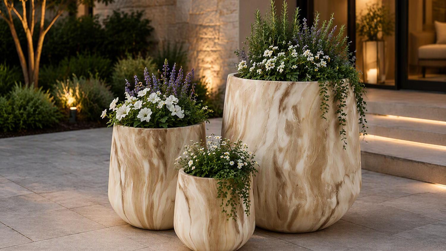 Bower Brown Vein Marble MGO Planter Set of 3pcs