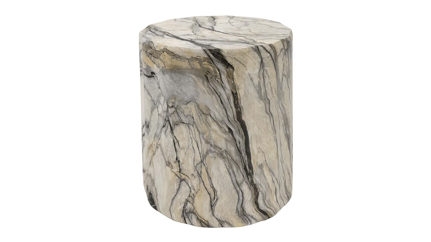 Waves Black/Brown Jade Marble MGO Stool featuring a sculptural cylindrical design with softly textured edges