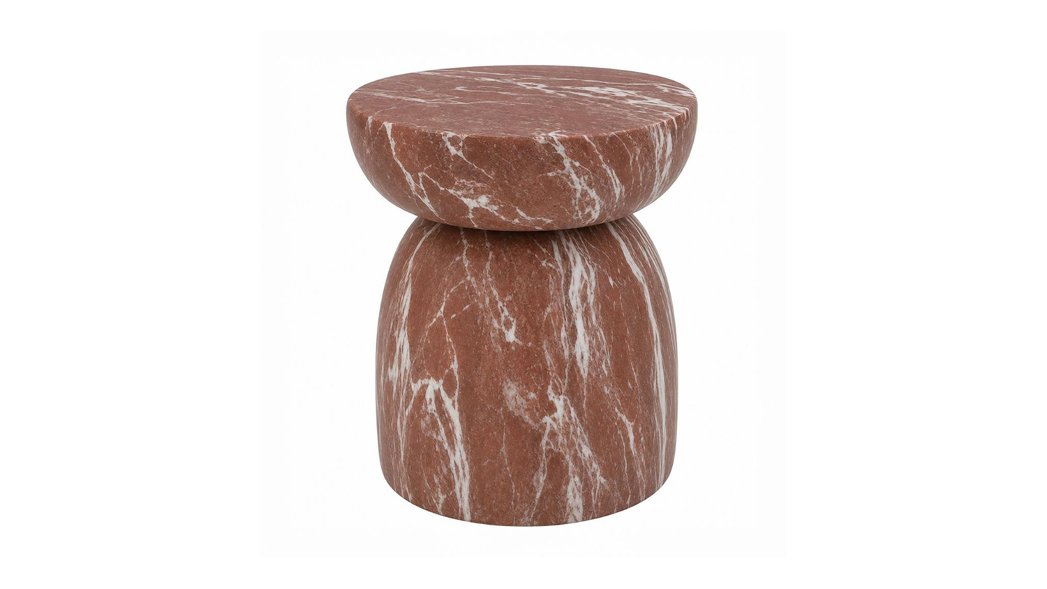 Lima Burgundy Marble MGO Stool with a sculptural silhouette, featuring a round tabletop