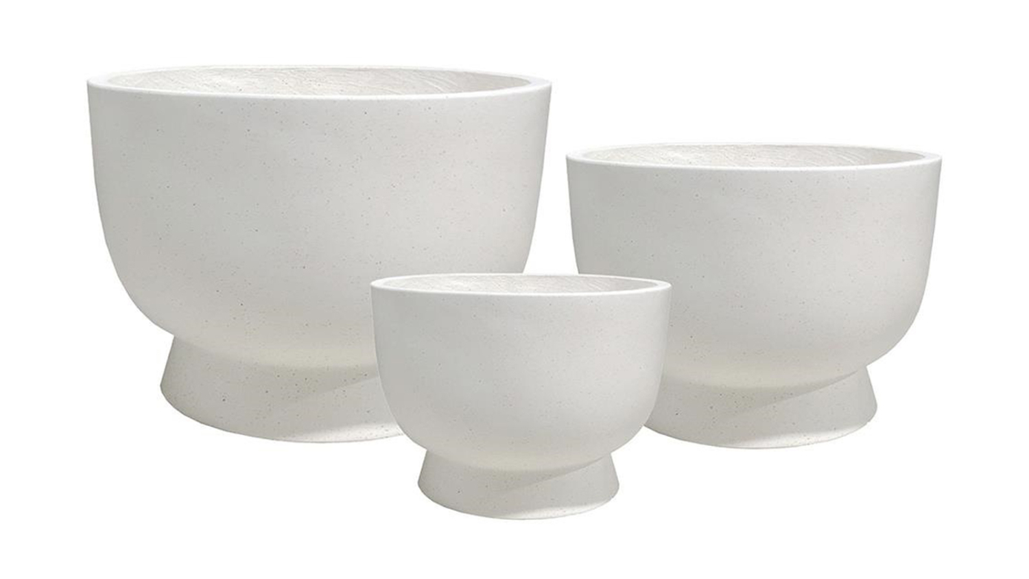 A view of the Shanti White Terrazzo MGO Planter Set of 3 pcs
