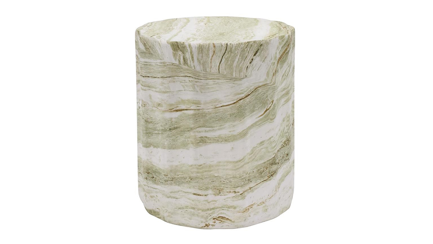 Waves Jade Marble MGO Stool featuring a cylindrical silhouette with softly textured, wave-inspired edges