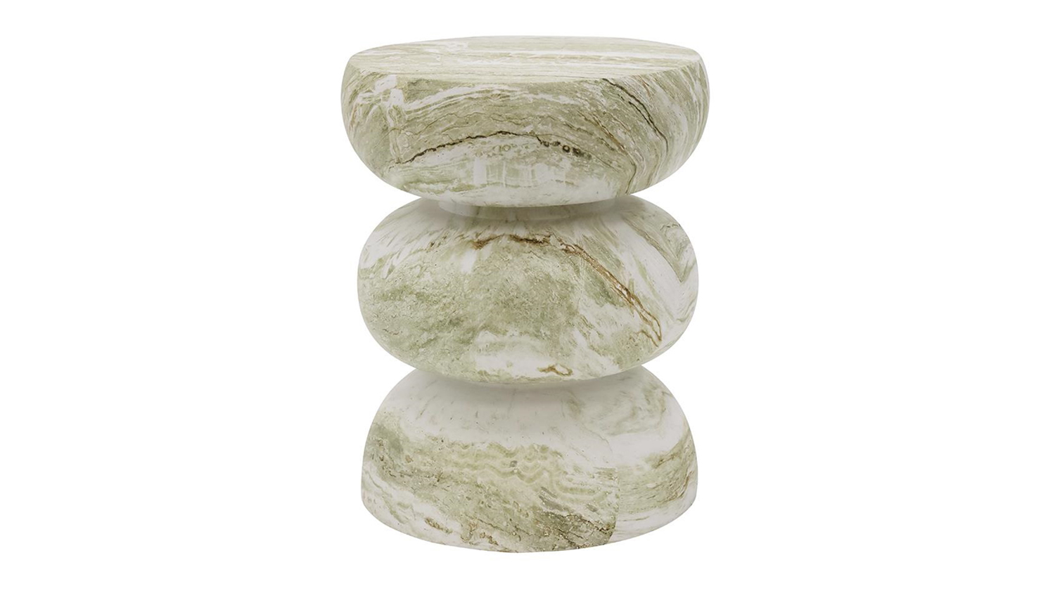 Bae Jade Marble MGO Stool featuring a sculptural stacked form with three rounded sections