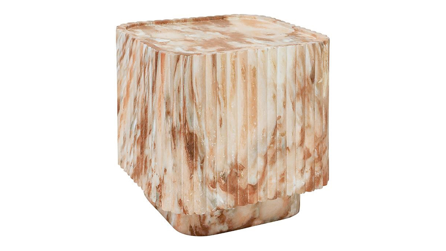 Odin Multi Marble MGO Side Table featuring a cube-shaped design with softly rounded corners