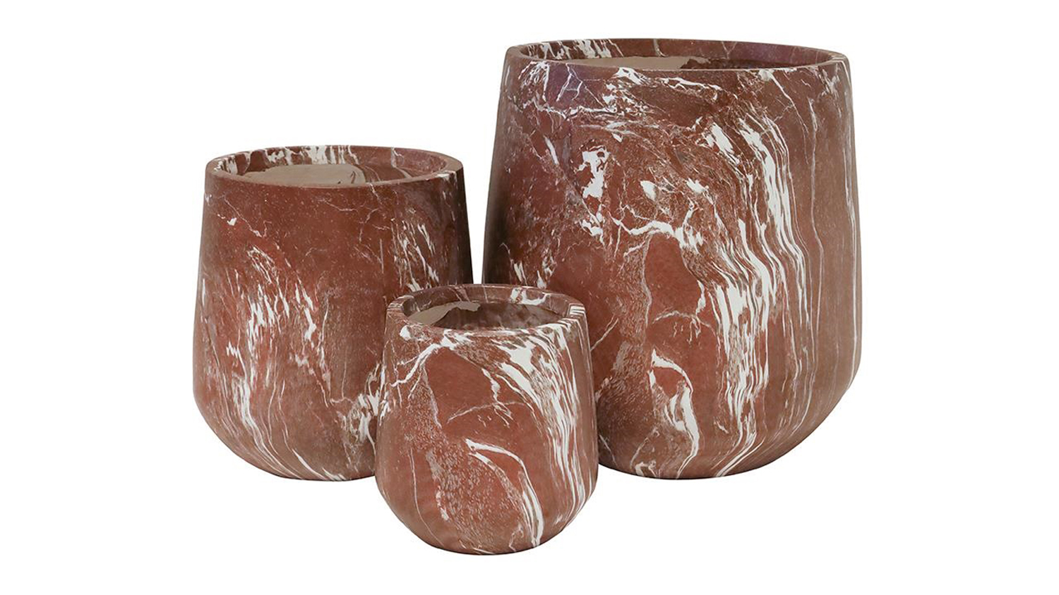 Bower Burgundy Marble MGO Planter Set of 3pcs featuring three round planters in varying sizes