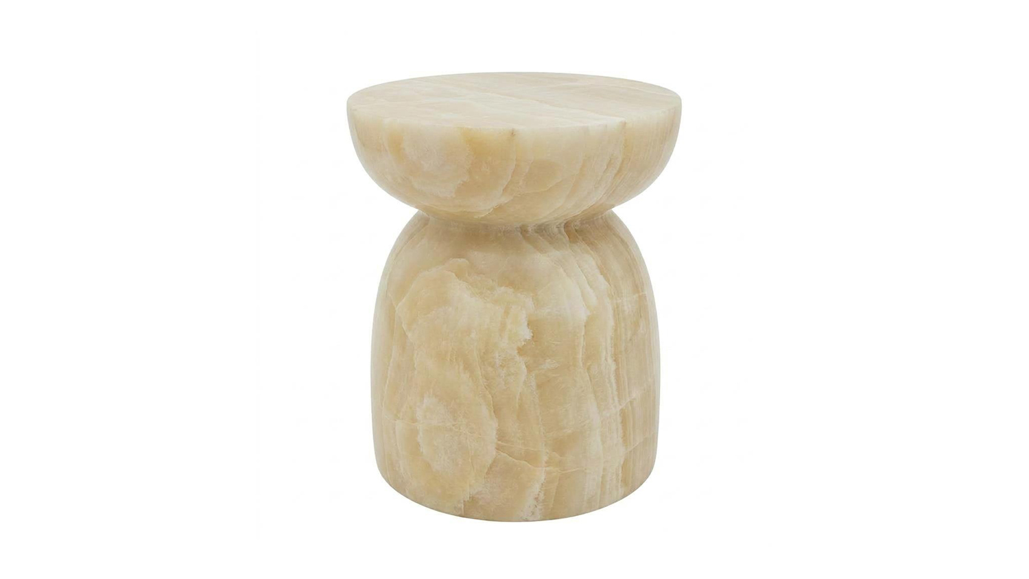 Lima Beige Quartz MGO Stool featuring a sculptural silhouette with a rounded tabletop and curved pedestal base