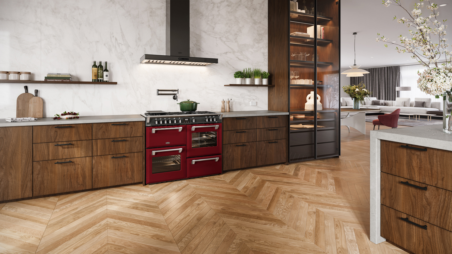 Belling 110cm Dual Fuel Freestanding Oven with 7 Burner Gas Cooktop - Garnet Red (BRDX110DFGAR/Colour Boutique Richmond Deluxe Series)
