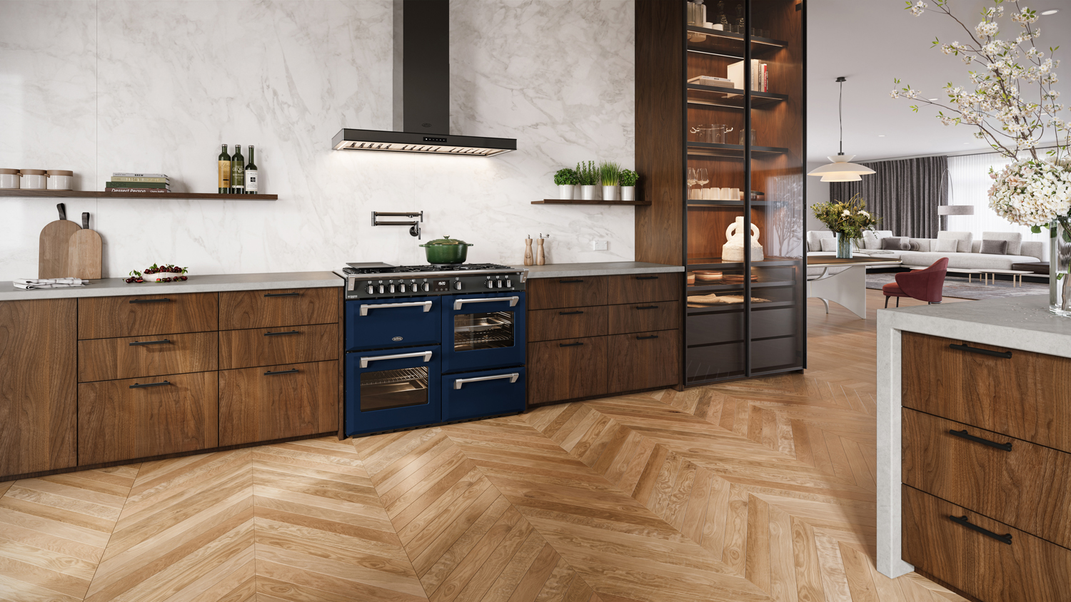 Belling 110cm Dual Fuel Freestanding Oven with 7 Burner Gas Cooktop - Midnight Blue (BRDX110DFMNB/Colour Boutique Richmond Deluxe Series)
