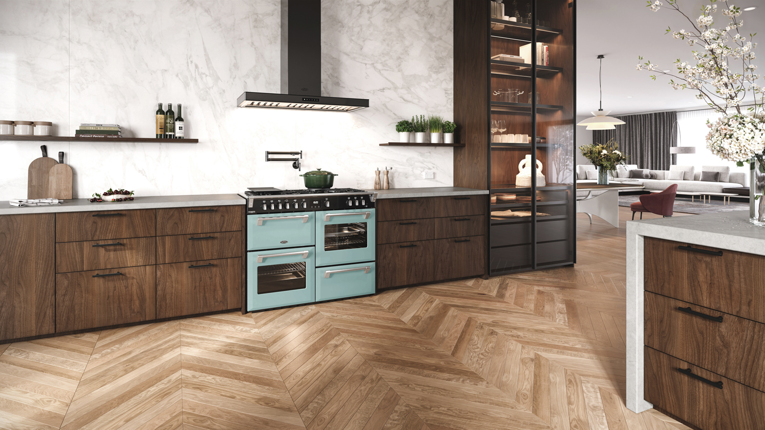Belling 110cm Dual Fuel Freestanding Oven with 7 Burner Gas Cooktop - Seafoam Blue (BRDX110DFSFB/Colour Boutique Richmond Deluxe Series)