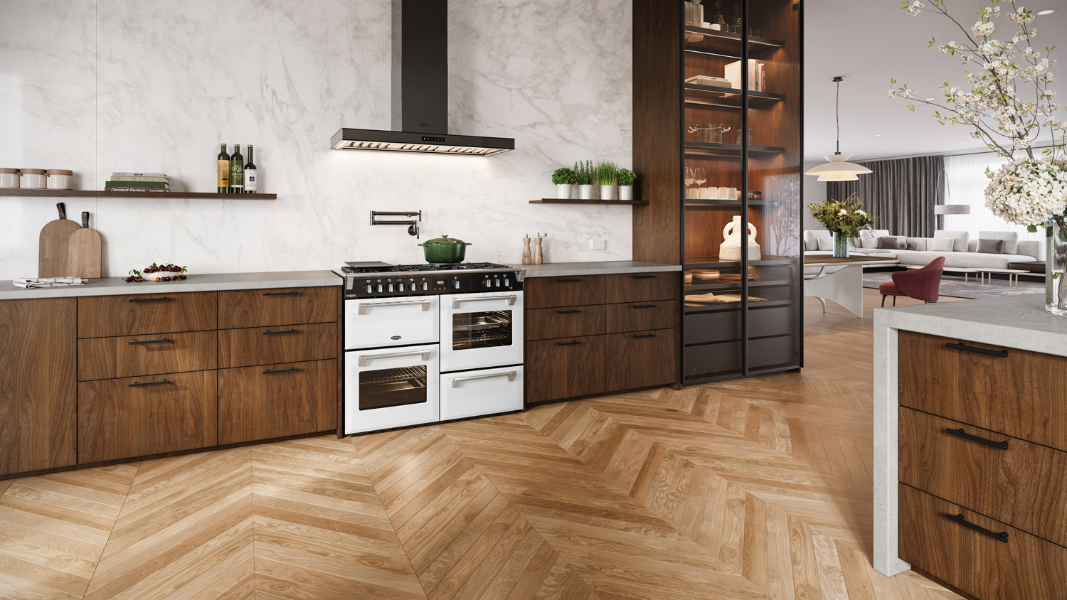 Belling 110cm Dual Fuel Freestanding Oven with 7 Burner Gas Cooktop - Ice White (BRDX110DFWHI/Colour Boutique Richmond Deluxe Series)